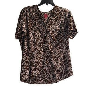 212 Collection Leopard Print Blouse Large Button Front Animal Print Top